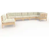 vidaXL 7-delige Loungeset met crèmekleurige kussens grenenhout
