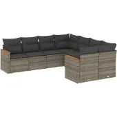 vidaXL 8-delige tuinmeubelset met kussens, grijs, polyrotan