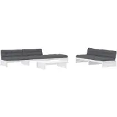 vidaXL 6-delige Loungeset met kussens massief hout wit