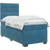 vidaXL Boxspringbed met matras en hoofdeinde, blauw, 90 x 200 cm, fluweel