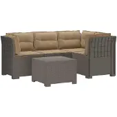 vidaXL 4-Zitter Tuin Sofa met Kussens Rattan Look PP Lichtgrijs