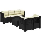 vidaXL 5-Zits Tuinbank met Kussens Rattanlook PP Antraciet