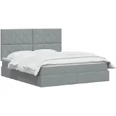 vidaXL LED-bed met opbergruimte en matras, lichtgrijs, 160 x 200 cm, met stoffen bekleding
