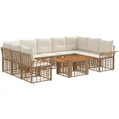vidaXL Tuinbank Set 10 st Natuurlijk en Crème Wit poly rattan