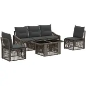 vidaXL - Tuinbank - Set - 6 - st - Grijs - en - Donkergrijs - poly - rattan