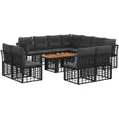 vidaXL Tuinbank Set 12 st Zwart en Donkergrijs poly rattan