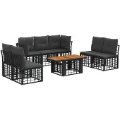 vidaXL Tuinbank Set 8 st Zwart en Donkergrijs poly rattan