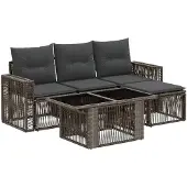 vidaXL Tuinbank Set 5 st Grijs en Donkergrijs poly rattan