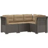 vidaXL 4-Persoons Tuin Sofa met Kussens Rattan Look PP Lichtgrijs