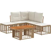 vidaXL Tuinbank Set 6 st Natuurlijk en Crème Wit poly rattan