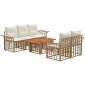 vidaXL Tuinbank Set 6 st Natuurlijk en Crème Wit poly rattan