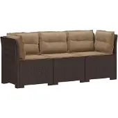 vidaXL 3-Zits Tu bank met Kussens Rattan Look 3-zits PP Bruin