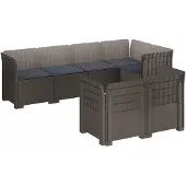 vidaXL 7-Persoons Tuinbank met Kussens Rieten Look PP Lichtgrijs