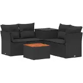 vidaXL Set van 6 zitplaatsen, zwart, van polyrotan en staal
