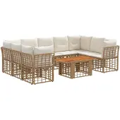 vidaXL Tuinbank Set 10 st Natuurlijk en Crème Wit poly rattan