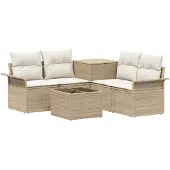 vidaXL Bankstel 6 st 4-zits Beige en Crème Wit Poly Rattan en Staal