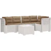 vidaXL - 5-Zits - Tuinbank - met - Kussens - Rattanlook - PP - Wit