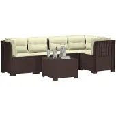 vidaXL 5-Zits Tuinbank met Kussens Rattanlook PP Bruin