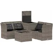 vidaXL Bankset, 6 stuks, grijs en donkergrijs, polyrotan en staal