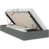 vidaXL Opbergbed met poef, donkergrijs, 90 x 190 cm, gestoffeerd