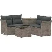 vidaXL Bankstel 6 st Grijs en Donkergrijs Poly Rattan en Staal
