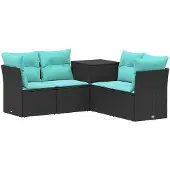 vidaXL Bankstel 5 st Zwart en Blauw Poly Rattan en Staal