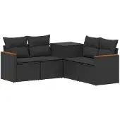 vidaXL Bankstel 5 st Zwart Poly Rattan en Staal