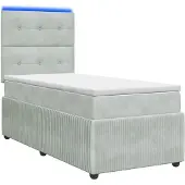 vidaXL LED boxspringbed met matras, lichtgrijs, 90 x 190 cm, fluweel