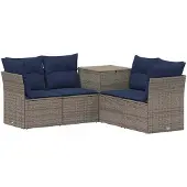 vidaXL Bankstel 5 st Grijs en Marineblauw Poly Rattan en Staal
