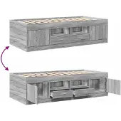vidaXL Bedombouw met opslag Grijs Sonoma 80 x 200 cm Bewerkt hout