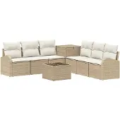 vidaXL Bankstel 8 st Beige en Crème Wit Poly Rattan en Staal