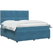 vidaXL LED boxspringbed met matras, blauw, 180 x 200 cm, fluweel