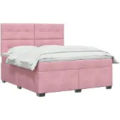 vidaXL Boxspringbed met matras en hoofdeinde, roze, 140 x 200 cm, fluweel