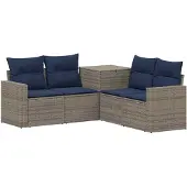 vidaXL Set van 5 tuinmeubels, grijs en marineblauw, van polyrotan en staal