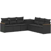 vidaXL Bankstel 7 st Zwart Poly Rattan en Staal