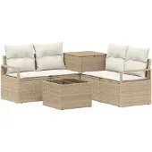 vidaXL Bankstel 6 st Beige en Crème Wit 55 x 55 x 37 cm