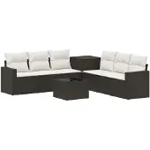 vidaXL Bankstel 8 st Zwart en Crème Wit Poly Rattan en Staal