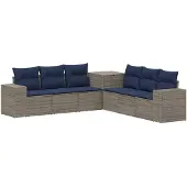 vidaXL Bankstel 7 st Grijs en Marineblauw Poly Rattan en Staal