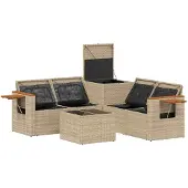 vidaXL Bankstel 6 st Beige en Crème Wit Poly Rattan en Staal