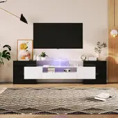 Sonstiges TV-kast 200 cm met glazen bovenkant en LED-verlichting, wit/zwart