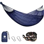 Famanu - Net hangmat 320 x 150 cm, ademende koele mesh hangmat met boomriemen kits voor outdoor camping tuin achtertuin terras wandelen backpacken