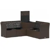 vidaXL Bankstel 5 st Bruin en Rood Poly Rattan en Staal