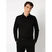 Desoto Casual Slim Fit Jersey overhemd zwart, Effen