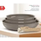 Arthur Martin Set of 3 frying pans - Suitable for all hobs including induction - - AM4587 - Ceramic - ? 20-24-28 cm + removable handle - Taupe