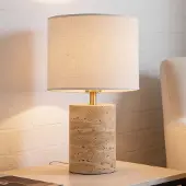 LumenXL Tafellamp Marisol - keramieken voet met travertin effect en stoffen kap