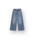 Vingino Cita Special wide leg jeans met borduursels en hartjes - lichtblauw Meisjes Stretchkatoen - maat 128