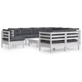vidaXL 10-delige loungeset voor de tuin met kussens, wit, massief grenenhout