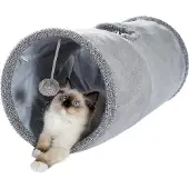 Famanu katten tunnel met speeltje - Opvouwbaar, grijs