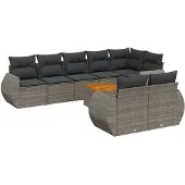 vidaXL 9-delige tuinmeubelset met kussens, grijs, polyrotan