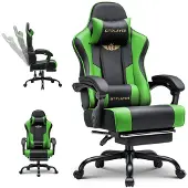 GTPLAYER Gaming Stoel - Gamer Stoel - Ergonomische gamingstoel met voetsteun, hoofdsteun en lendensteun. In hoogte verstelbaar. Groene gamingstoel